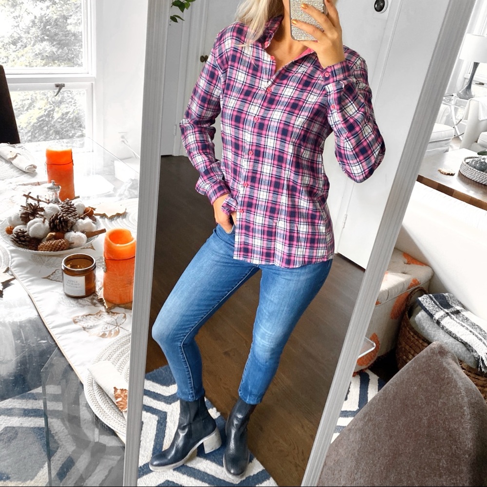 💕 EVERYDAY WEAR PINK BLUE WHITE PLAID FALL SHIRT! - Picture 10 of 13